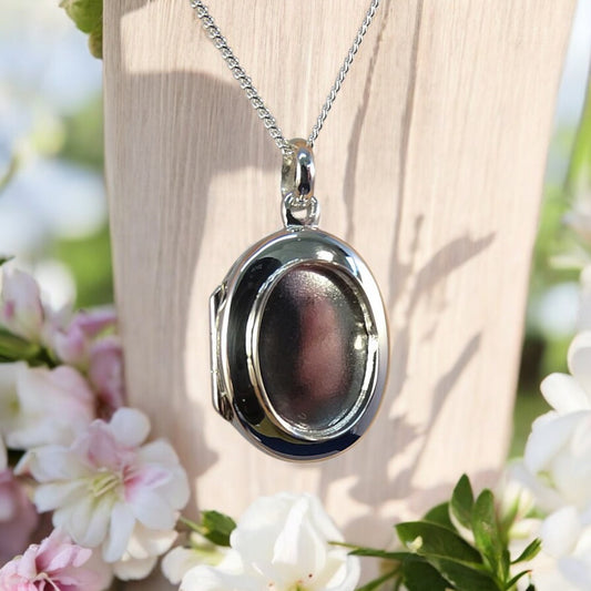 Solid 925 Silver wide edge Oval Locket