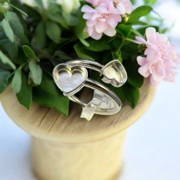 Solid 925 silver adjustable Double Heart ring