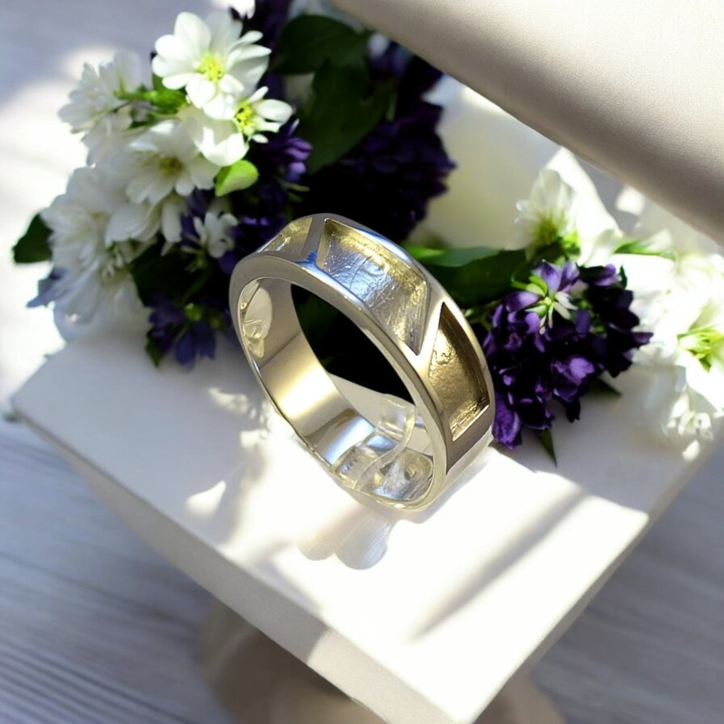 Solid 925 Silver Men's three setting Channel Ring