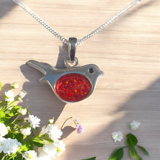Pretty Solid 925 Silver Robin Pendant