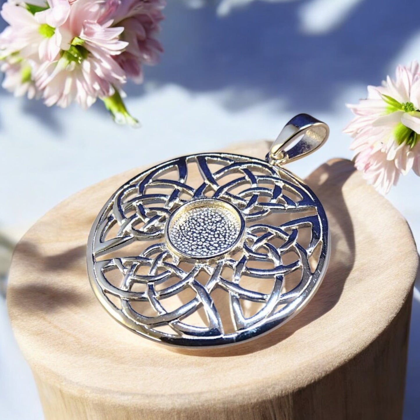 Solid Silver Round Celtic Pendant