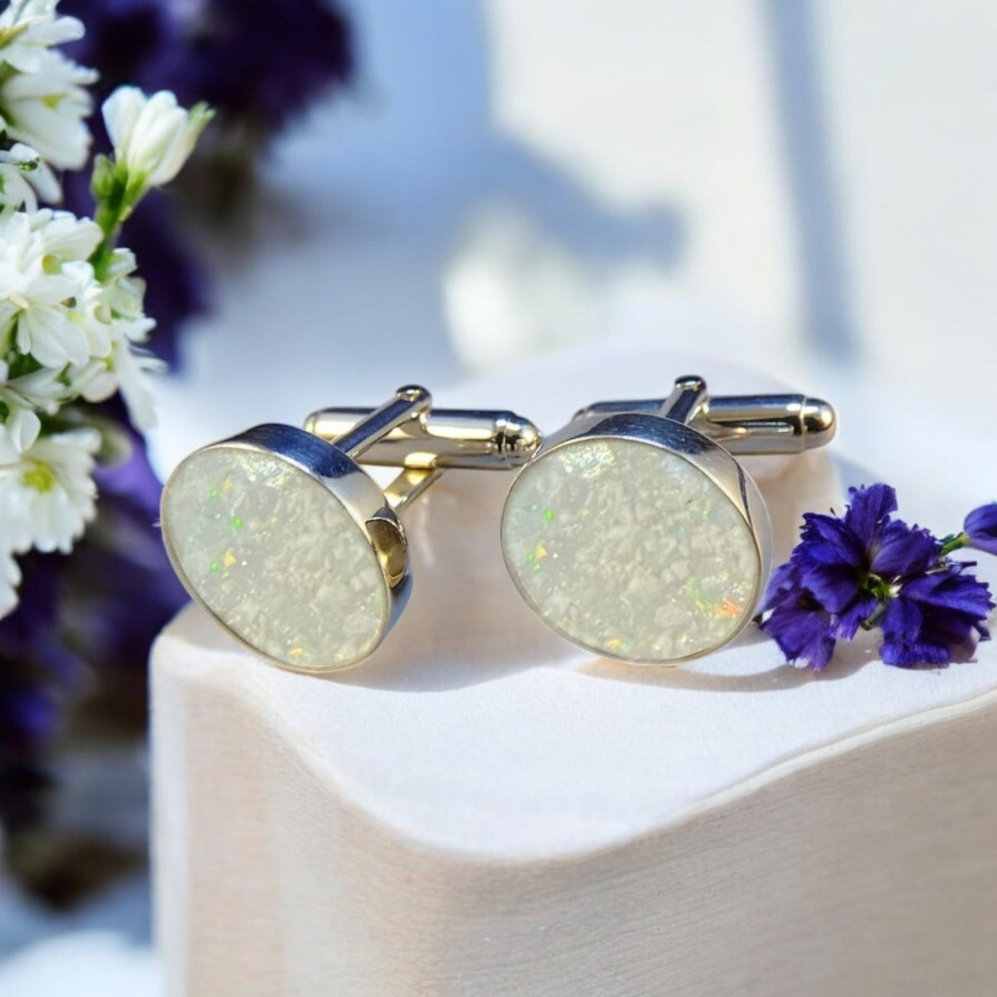 Stunning Round Solid 925 Silver Cufflinks 13.8mm