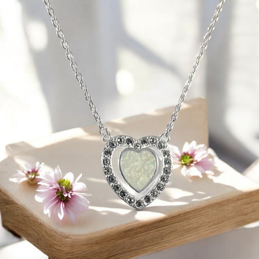 Solid Silver Double Heart Necklace With CZ
