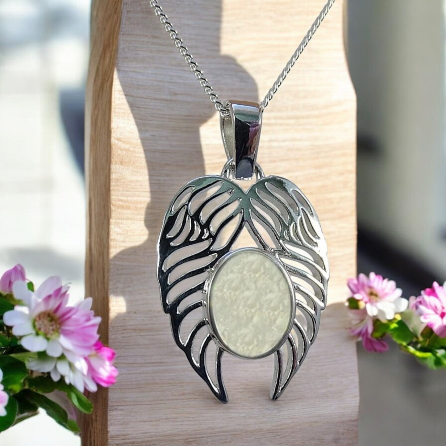 Angelic solid silver angel wings pendant