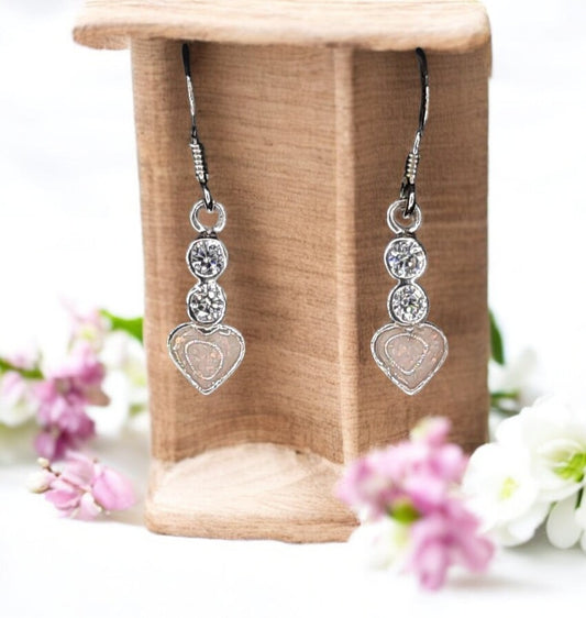 Stunning Silver Drop Heart & CZ Earrings