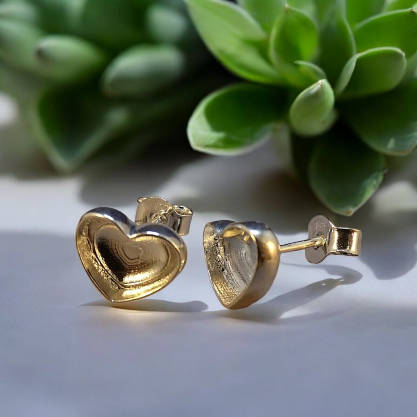 Solid 925 Silver Heart Stud Earrings