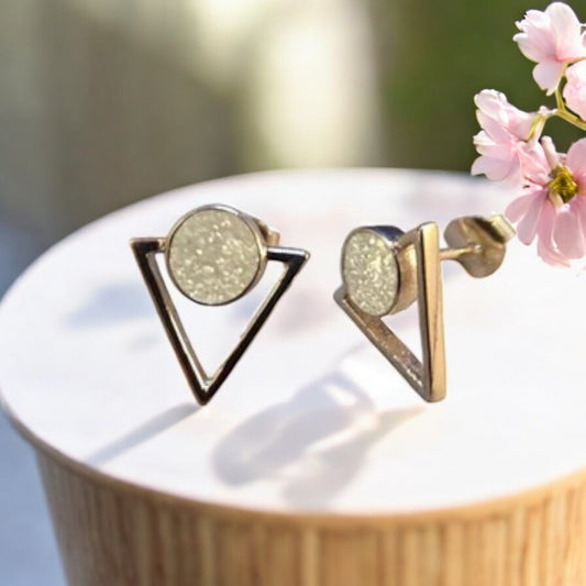 Solid Silver Triangle Studs with round setting