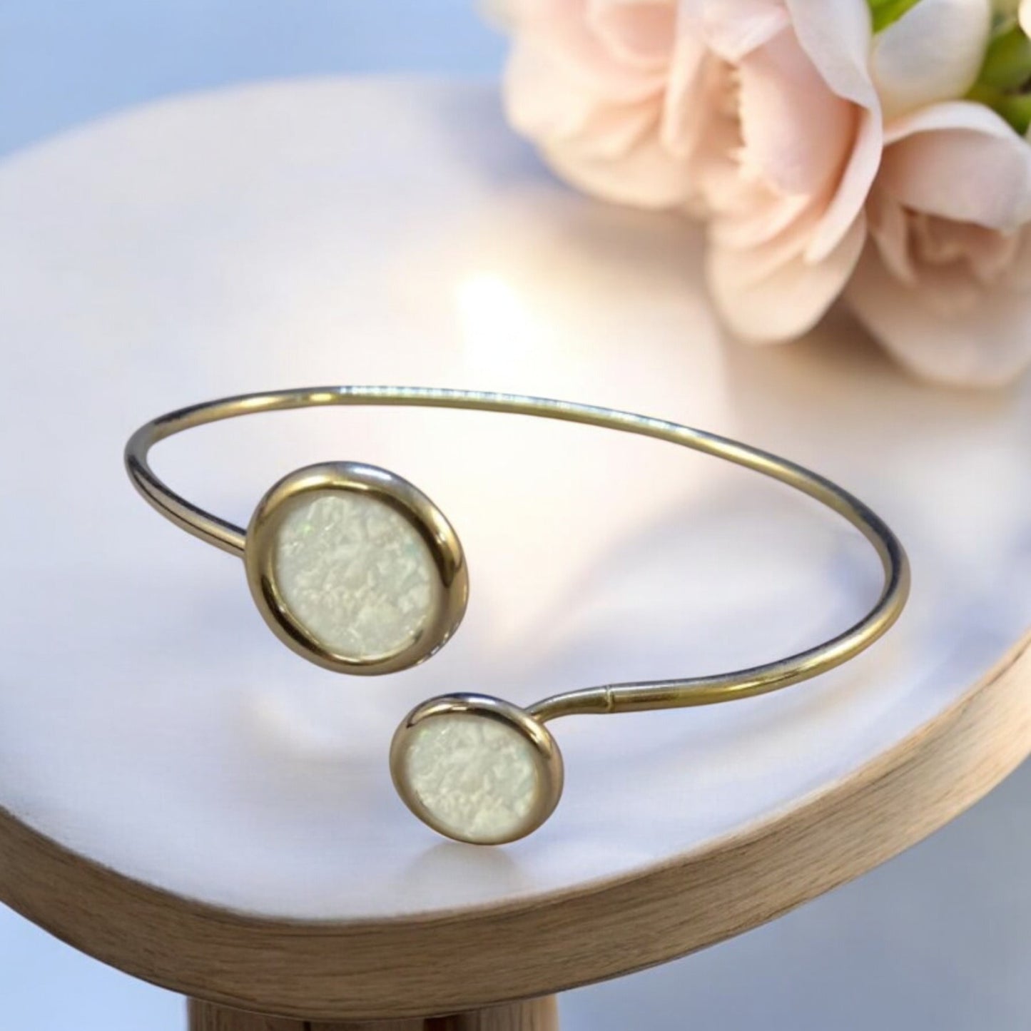 Solid 925 Silver Bangle with two round setting areas