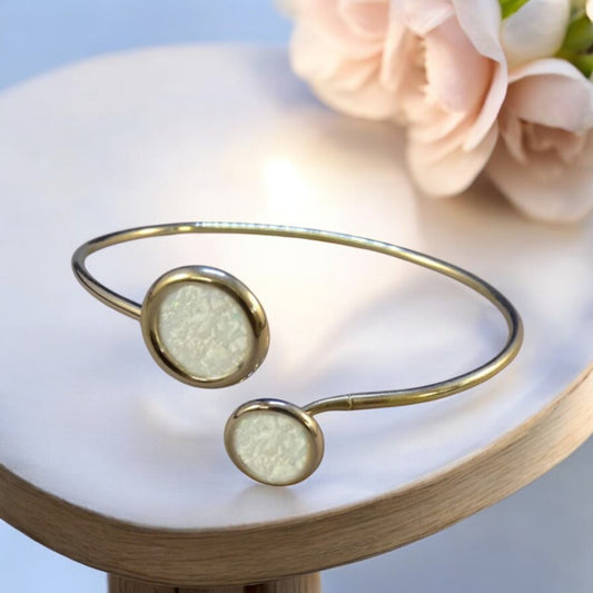 Solid 925 Silver Bangle with two round setting areas