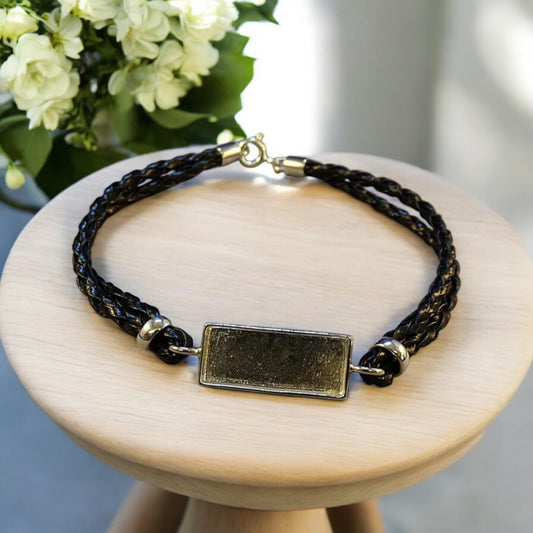 Gents Leather Strap Bracelet with solid silver setting area