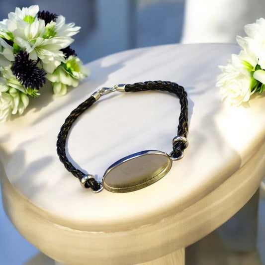 Gents solid Silver and Leather Bracelet