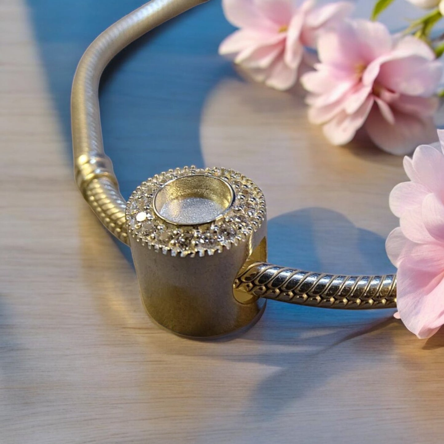 Solid Silver Round Charm with QZ Stones