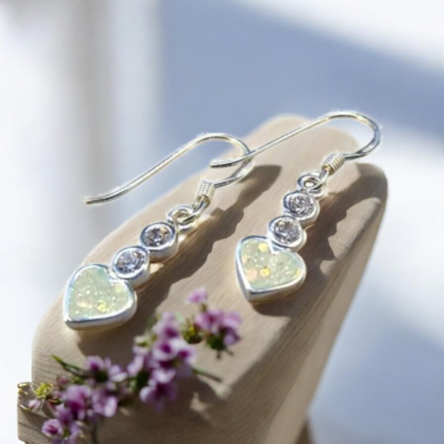 Stunning Silver Drop Heart & CZ Earrings