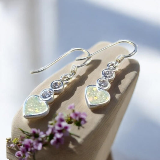 Stunning Silver Drop Heart & CZ Earrings