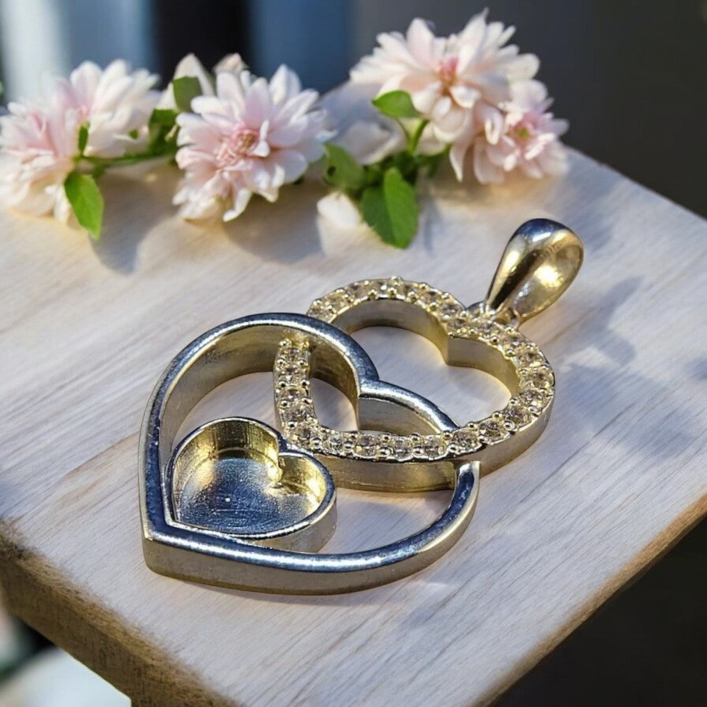 Pretty Solid Silver Triple Heart Pendant with CZ Heart