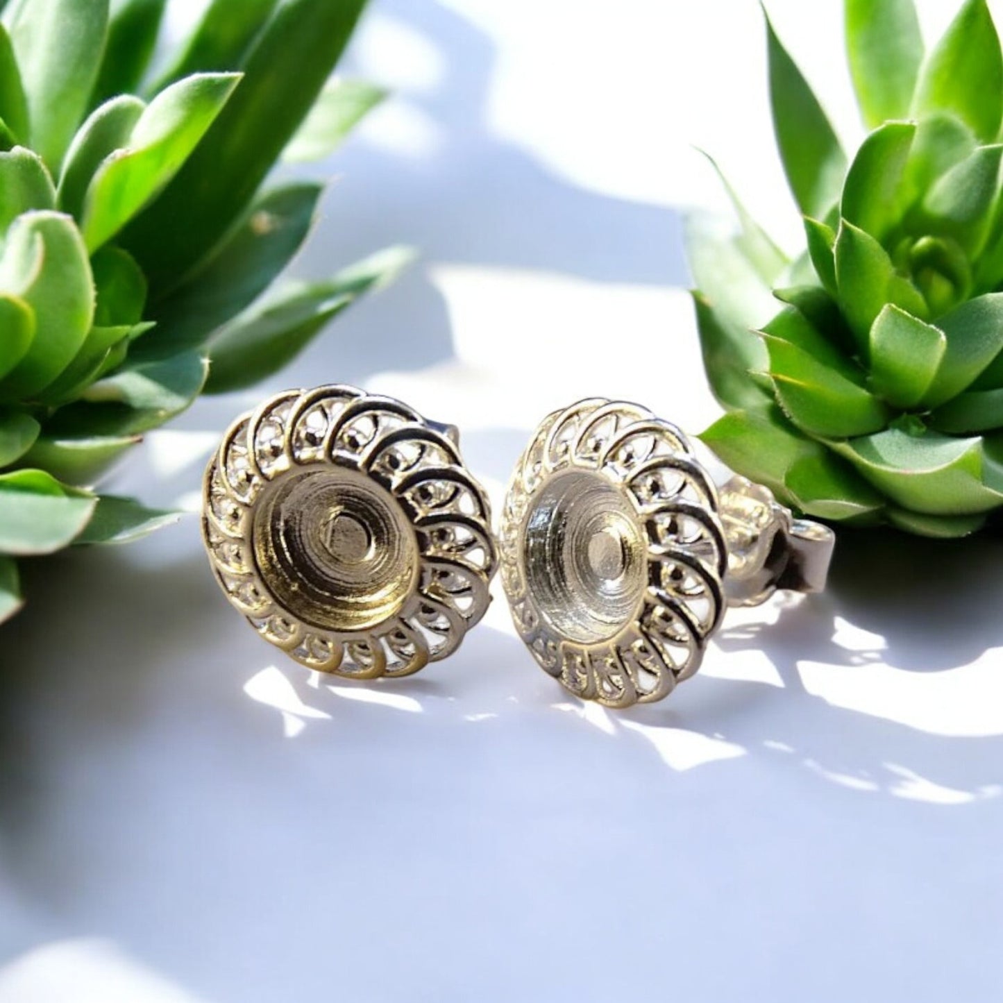 Round Solid Silver Fillagree Style Studs 6mm