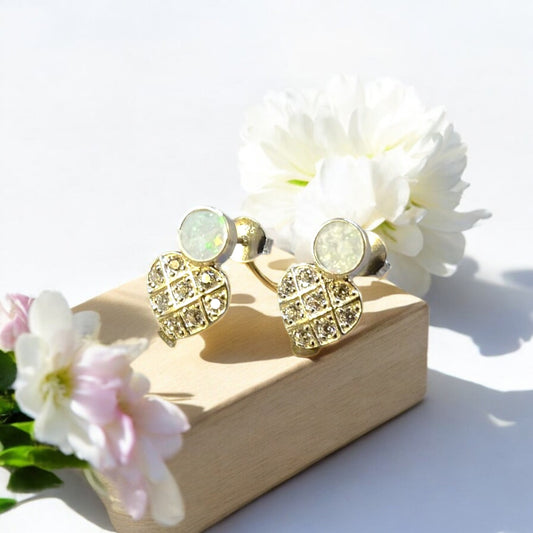 Elegant Silver Stud Earring with CZ Heart drops