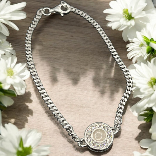Solid Silver Bracelet with round CZ stone setting