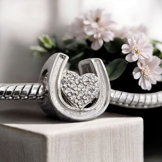 Horse Shoe Bracelet Charm with CZ Heart