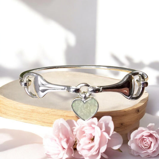 Horse Bit Heart Charm Solid Silver Hook Clasp Bangle