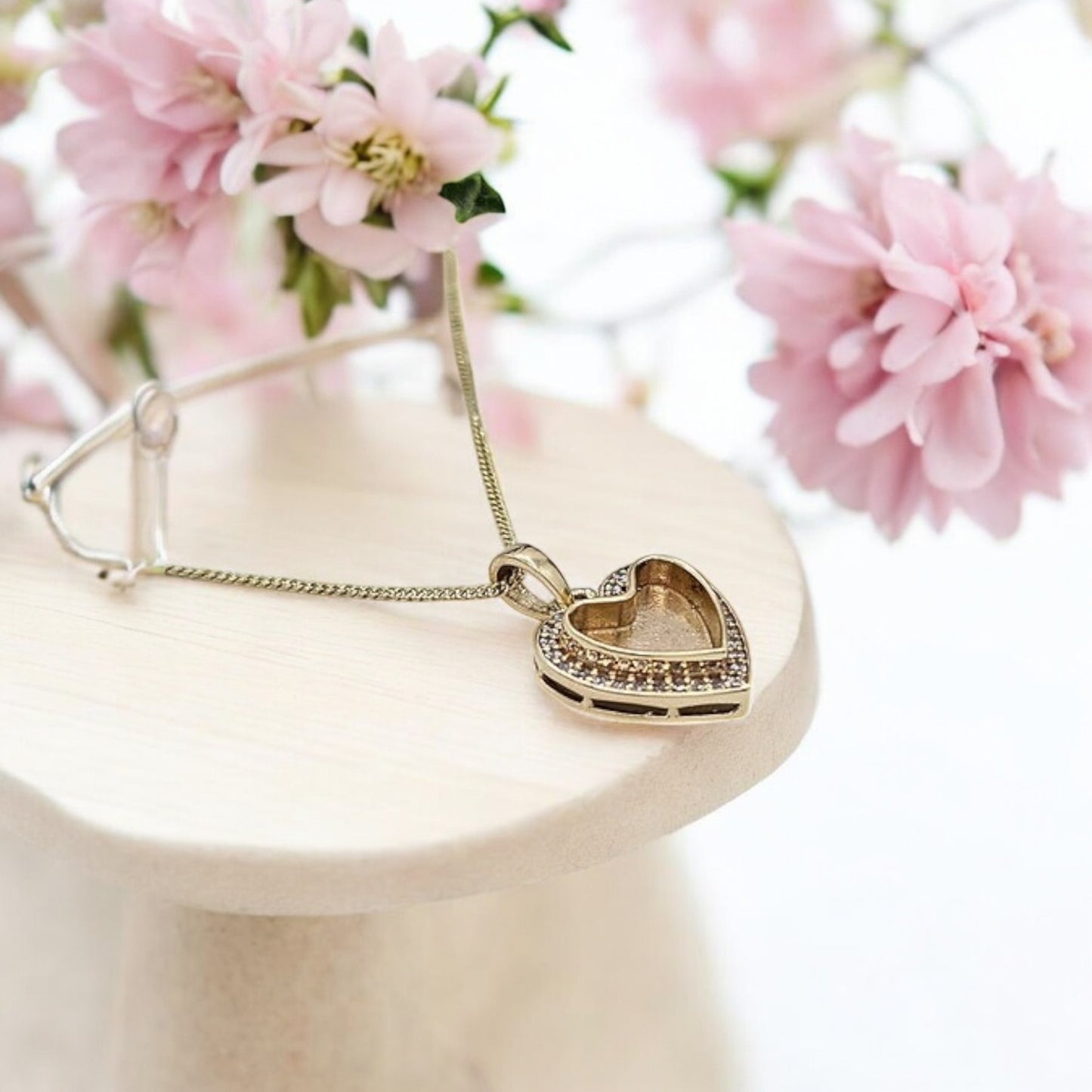 9ct Gold Cushion Heart Pendant with CZ Stones