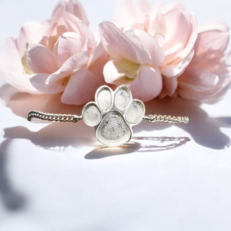 Solid Silver Paw print adjustable bracelet