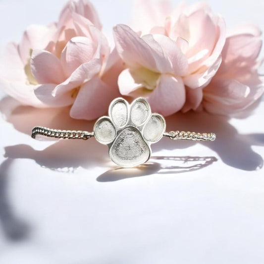 Solid Silver Paw print adjustable bracelet