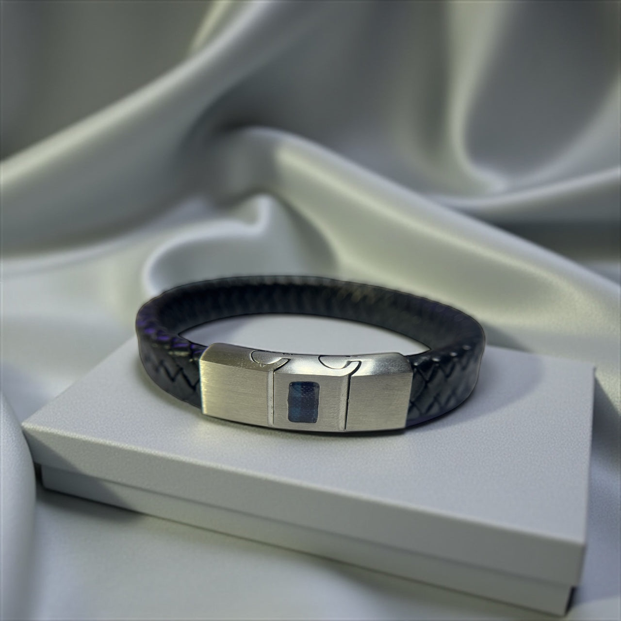 Men’s leather memorial bracelet, handcrafted in Lancashire, UK