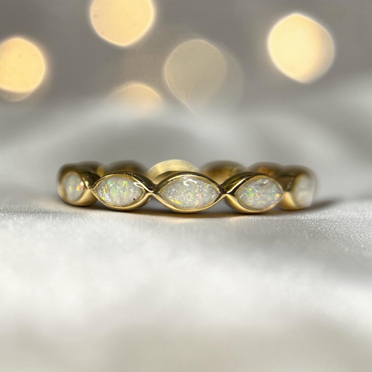 9ct gold almond eye full band ashes memorial ring, handcrafted in uk