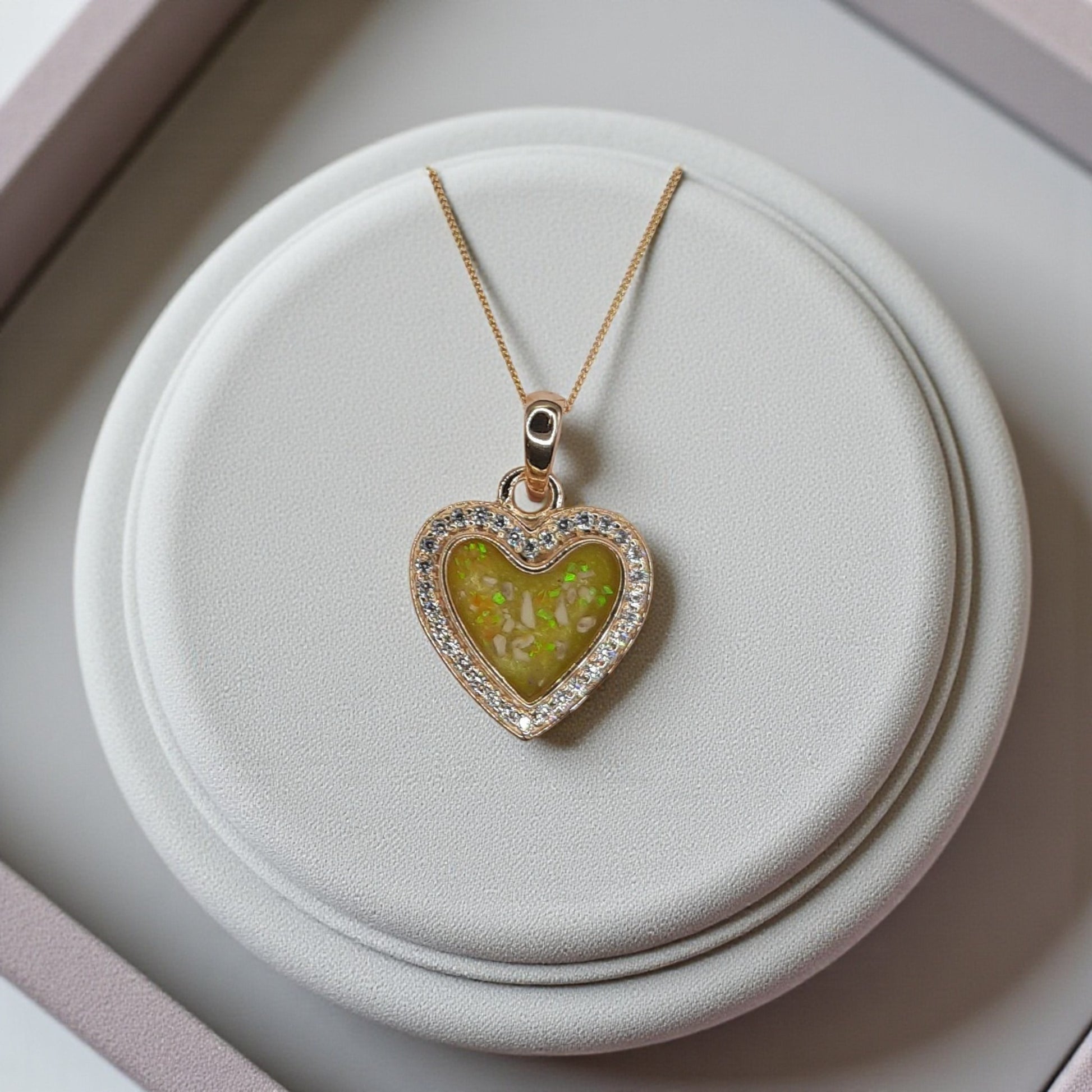 9ct Gold heart shaped pendant with crystal surround, handcrafted in Lancashire, UK