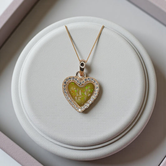 9ct Gold heart shaped pendant with crystal surround, handcrafted in Lancashire, UK