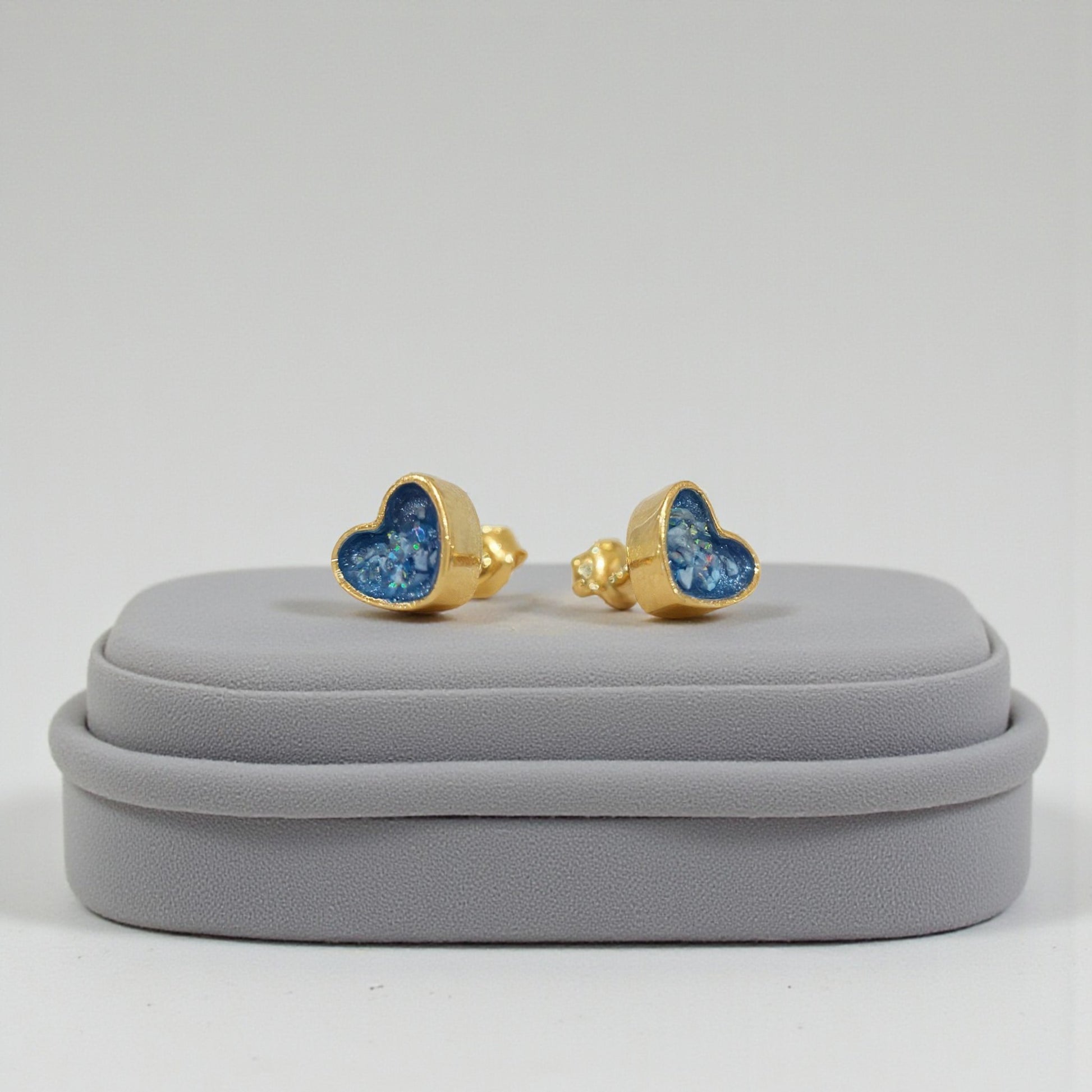 9ct small gold heart stud memorial earrings, handcrafted in Lancashire, UK