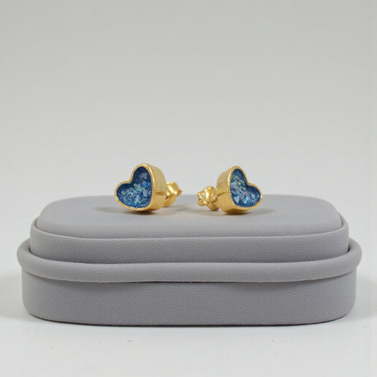 9ct small gold heart stud memorial earrings, handcrafted in Lancashire, UK