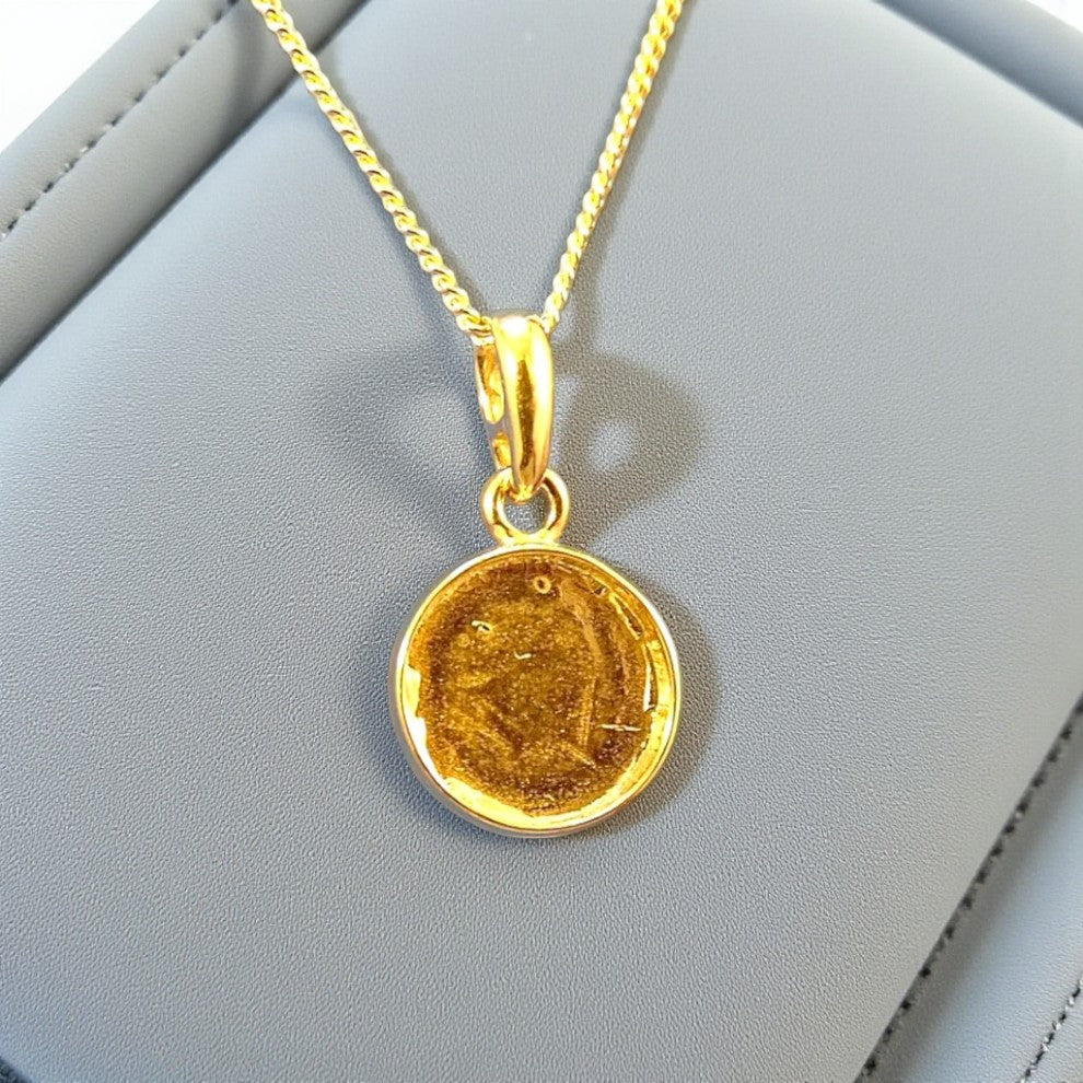9ct gold round memorial pendant for ashes/hair, handcrafted in Lancashire, UK