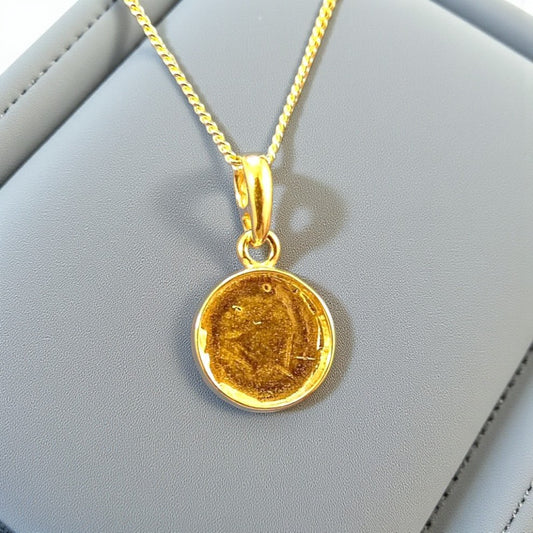 9ct gold round memorial pendant for ashes/hair, handcrafted in Lancashire, UK