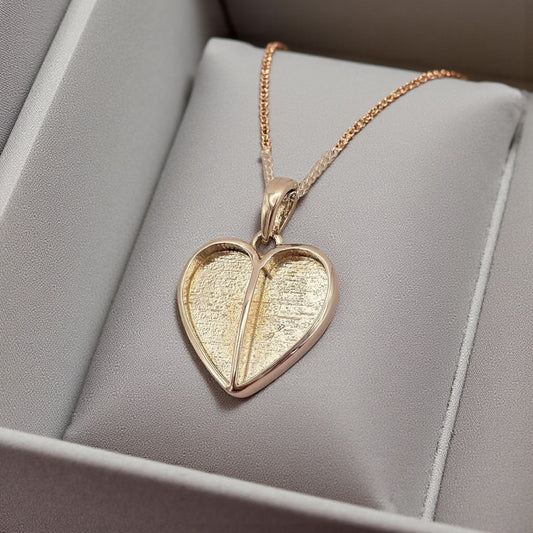9ct gold split heart memorial pendant handcrafted in Lancashire, UK