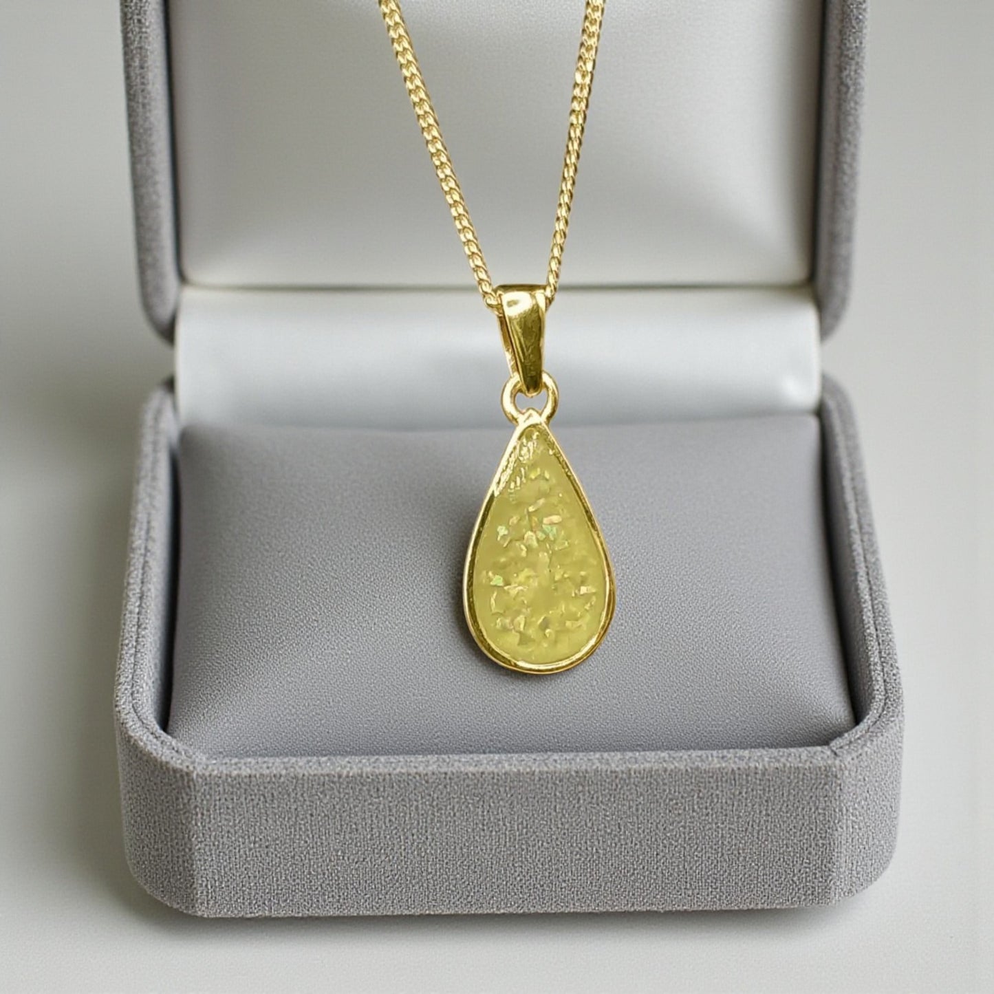 9ct gold tear shaped memorial pendant, handcrafted in Lancashire, UK
