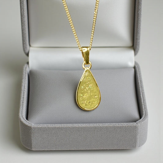 9ct gold tear shaped memorial pendant, handcrafted in Lancashire, UK