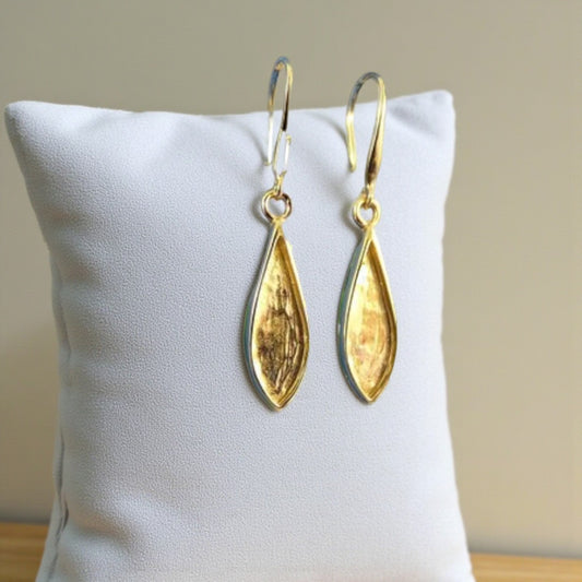 9ct gold teardrop ashes earrings, handcrafted in Lancashire, UK