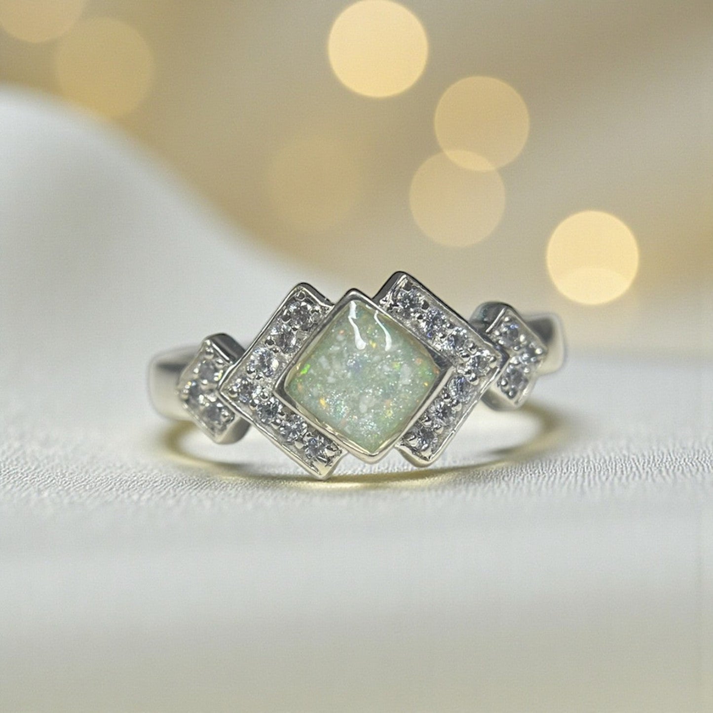 Michaela Ring — art deco style ashes memorial ring, handcrafted in Lancashire, UK