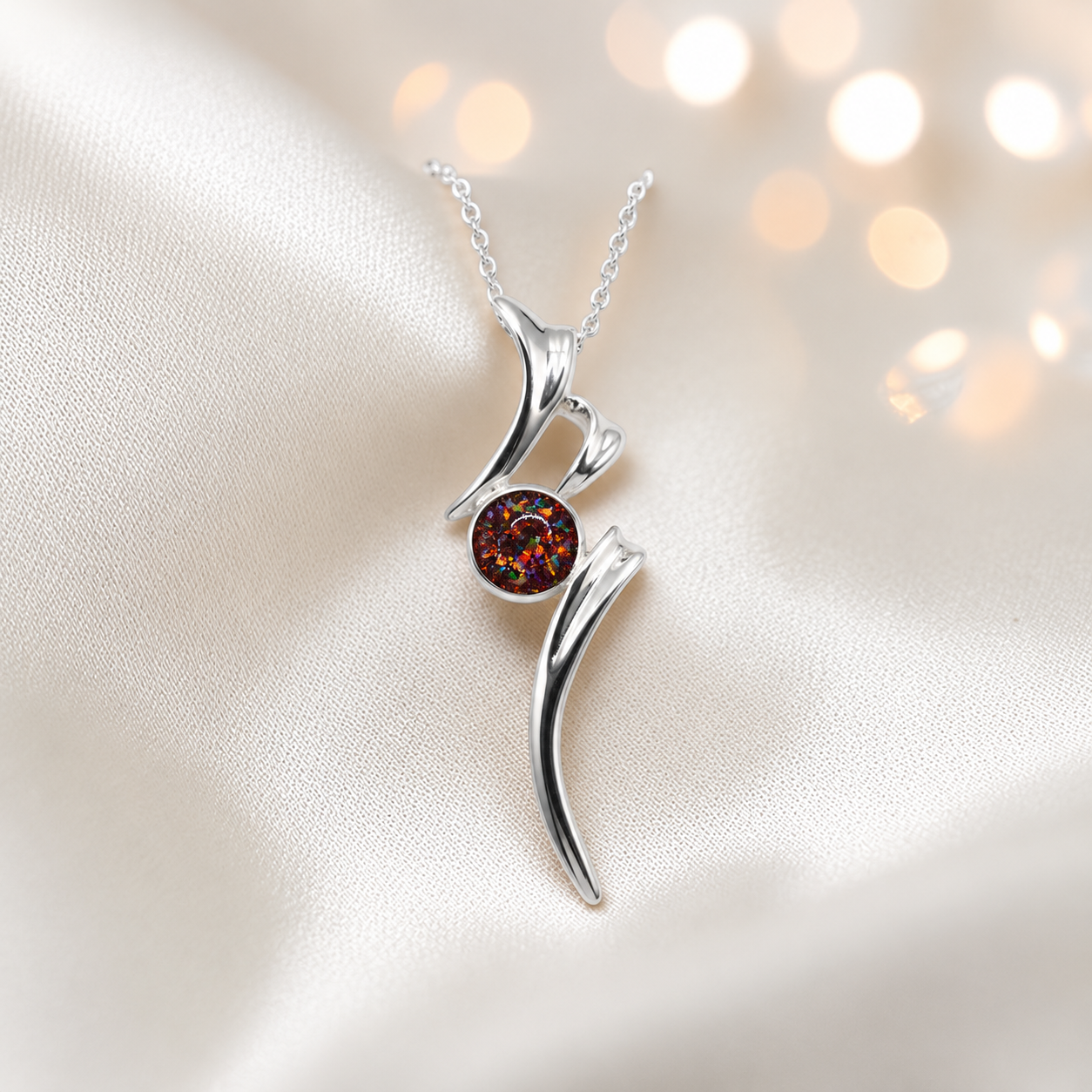 Abstract silver memorial ashes pendant in copper  mocha, handcrafted in Lancashire UK