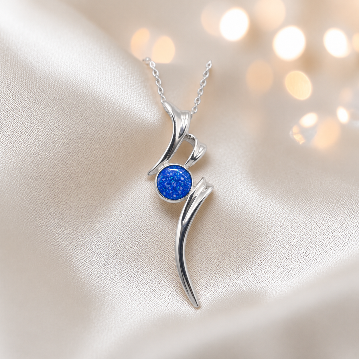 Abstract silver memorial ashes pendant in royal blue, handcrafted in Lancashire UK