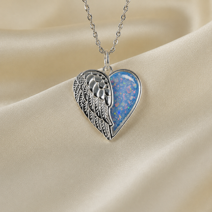 Achern angel heart ashes pendant in baby blue, handcrafted in Lancashire UK - by Keepsake Memorial Jewellery
