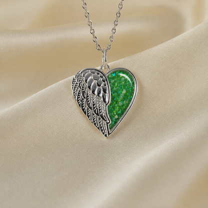 Achern angel heart ashes pendant in fruit green, handcrafted in Lancashire UK - by Keepsake Memorial Jewellery