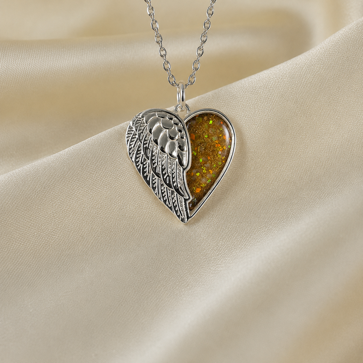 Achern angel heart ashes pendant in gold olive, handcrafted in Lancashire UK - by Keepsake Memorial Jewellery