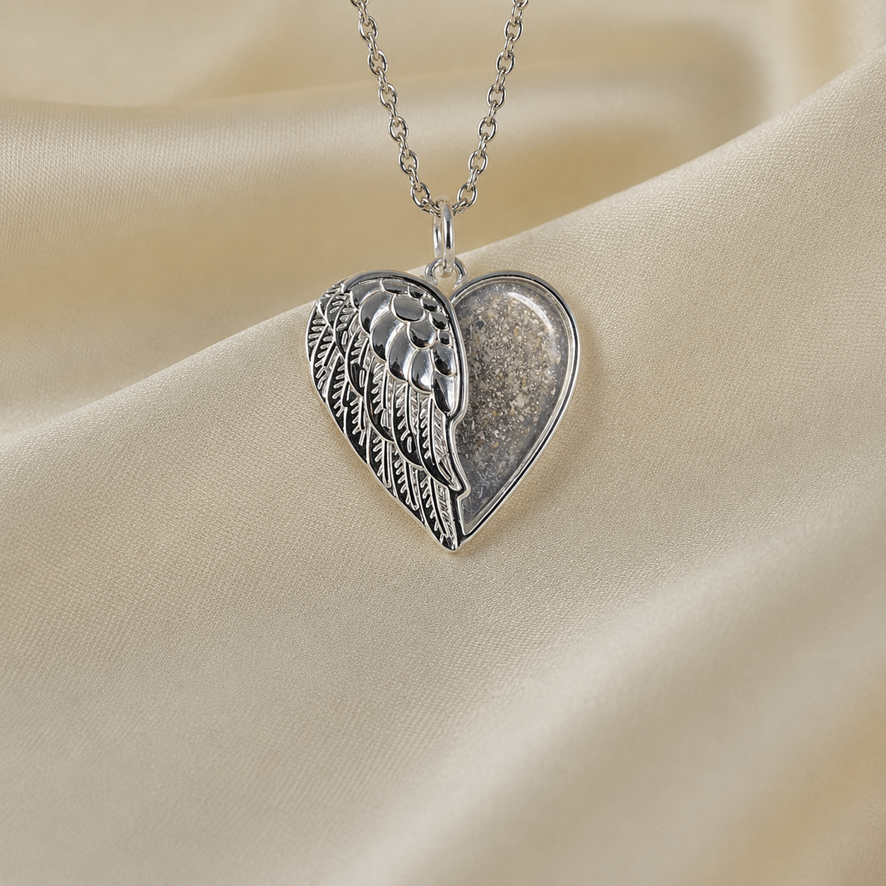 Achern angel heart ashes pendant in natural ash, handcrafted in Lancashire UK - by Keepsake Memorial Jewellery