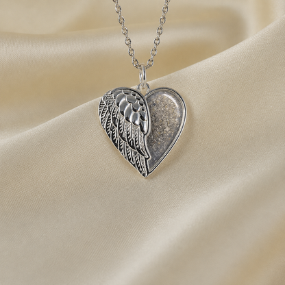 Achern angel heart ashes pendant in natural ash, handcrafted in Lancashire UK - by Keepsake Memorial Jewellery
