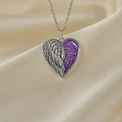 Achern angel heart ashes pendant in rose pink, handcrafted in Lancashire UK - by Keepsake Memorial Jewellery
