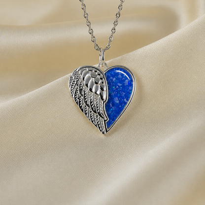 Achern angel heart ashes pendant in royal blue, handcrafted in Lancashire UK - by Keepsake Memorial Jewellery