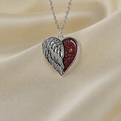 Achern angel heart ashes pendant ruby red, handcrafted in Lancashire UK - by Keepsake Memorial Jewellery